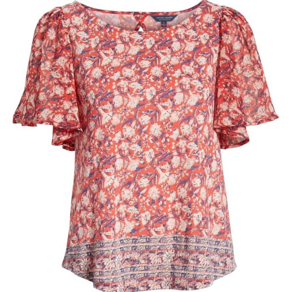 NWT Lucky Brand Flounce Floral Short Sleeve Top XS